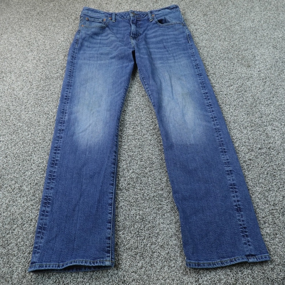 American Eagle Jeans Mens 34X32 Blue Denim Pants Relaxed Straight Flex Stretch